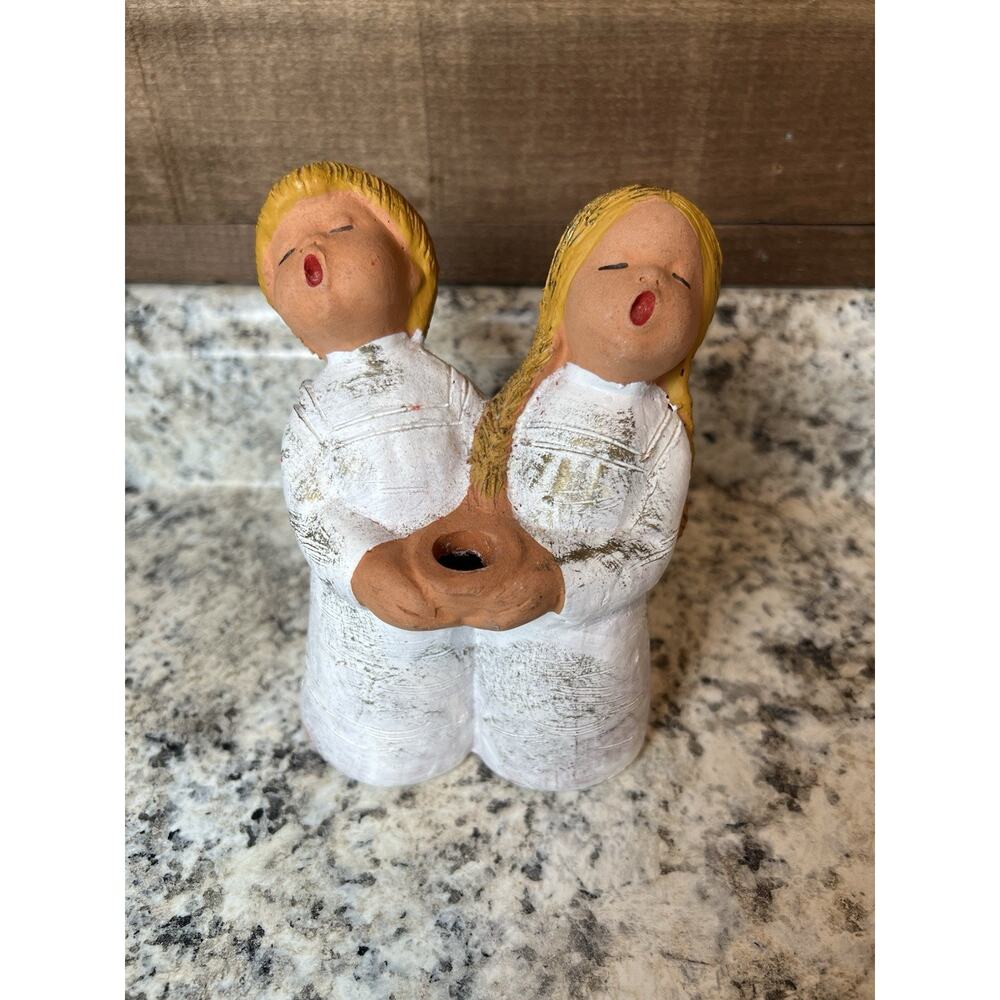 Vintage Jullar Angel Children Candle Holder Terracotta Spain MCM Christmas